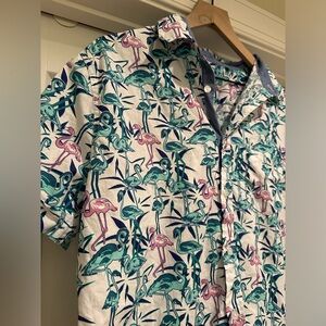 Joe Marlin Pink & Teal Flamingo Button Down Shirt Sz Large